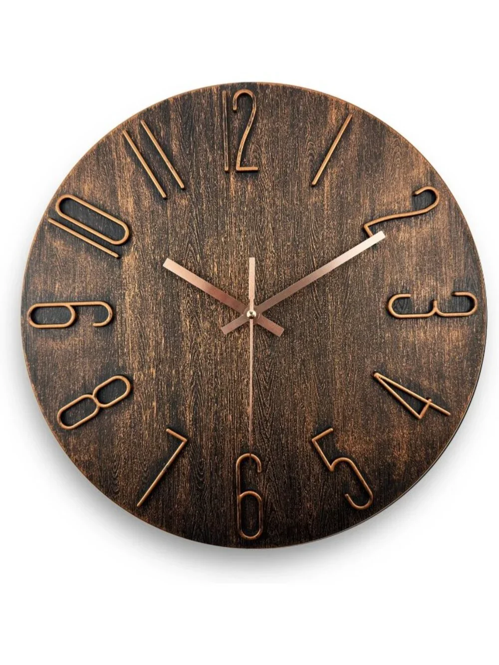 New Brown 12 Inch Silent Battery Operated Modern Wall Clock Large Number Dial